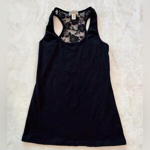 Bozzolo Lace Racerback Tank Top Women Large Black Floral Sheer Layering Trendy